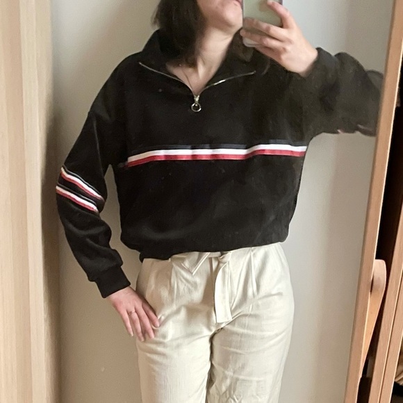 Half placket Zip Up Velvet Sweatshirt -  S - Picture 11 of 14